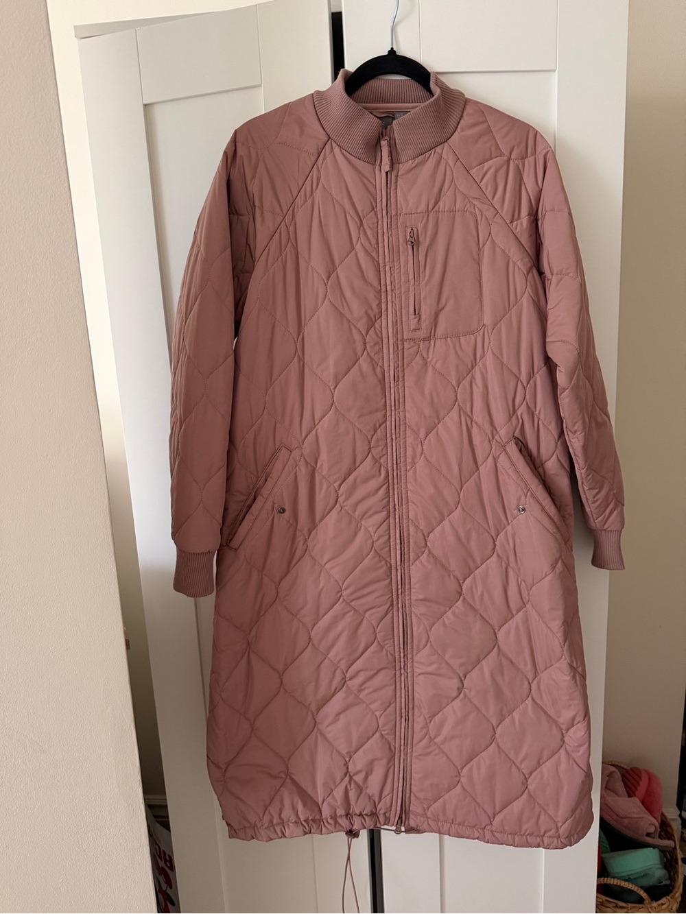 Sweaty Betty Quilted Long Bomber Parka Coat — Dusty Rose